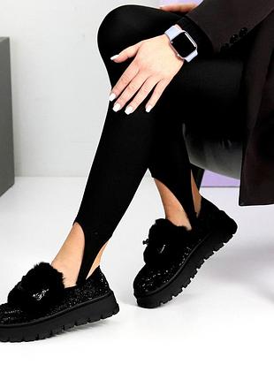 Элегантные черные женские угги автоледи зимние теплые на меху эко-замша зима