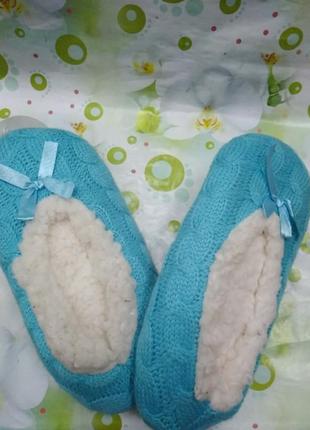Тапочки балетки кімнатні на хутрі ,зверху в'язка.дитячі