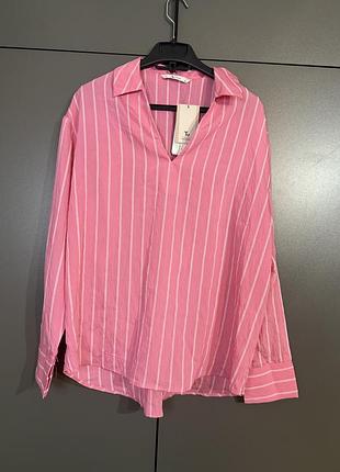 Сорочка рожева у смужку жіноча tu