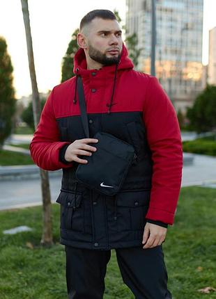 Тепла подовжена зимова крутка nike з капюшоном з водовідштовхувальним просоченням,довга парка чоловіча-підліткова