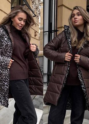 Куртка жіноча двостороння демісезон  з капюшоном чорна шоколад 42-52