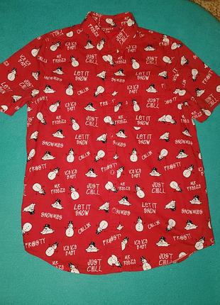 Рубашка новогодняя со снеговиком на 9 -10 лет ( 140 см)