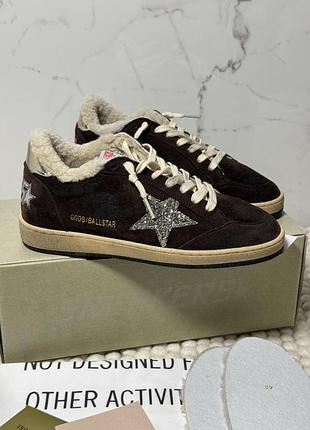 Жіночі кросівки кеди зимові утеплені коричневі golden goose зимові голден гус / коричневые кеды утепленные