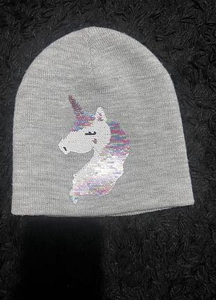 Шапочка єдиноріг паєтки h&m 4-8 років 51-53 розмір