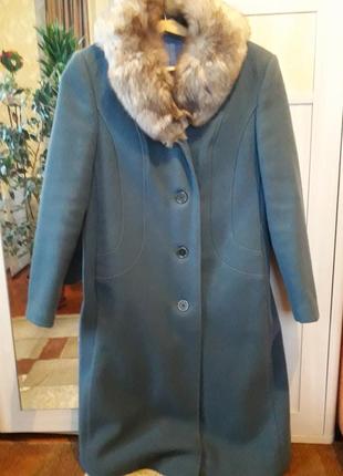 Новое шерстяное пальто с натуральним воротником песца2 фото