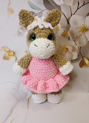 Лошадка вязаная, игрушка лошадка, лошадка в платье, вязаная игрушка лошадка, жеребенок, мягкая игрушка лошадка, символ года