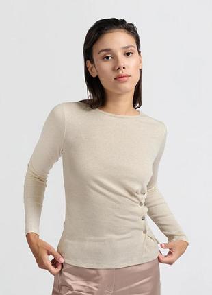 Лонгслив от yaya woman, размер xl, цвет светло-бежевый меланж, меланж, мелкий рубчик, 48% хлопок, 48% модал, 4% эластан