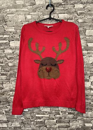 Жіночий червоний светр з оленем, червоний новорічний светр, светр з оленем, женский новогодний свитер с оленем, різдвяний светр