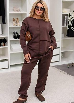 Теплый женский костюм-двойка с декоративными швами • трехнить на флисе • размеры 50–60