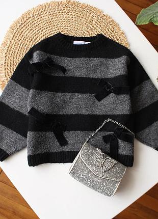 Смугастий оверсайз светр з бантиками zara на дівчинку  1-1.5 роки