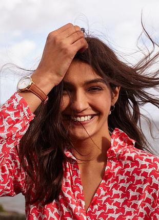 Длинная яркая вискозная рубашка с принтом долматин р.16