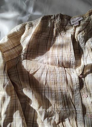 Женская блузка рубашка в клетку бежевого и кремового цветов