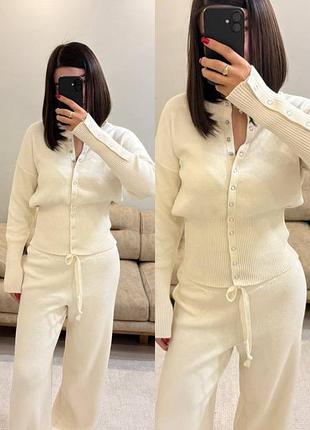 Стильный костюм вязка мелкая, теплый палаццо и кардиган укороченный, кофта брючный