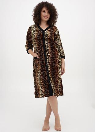 Велюровый халат на пуговицах леопардовый 1015