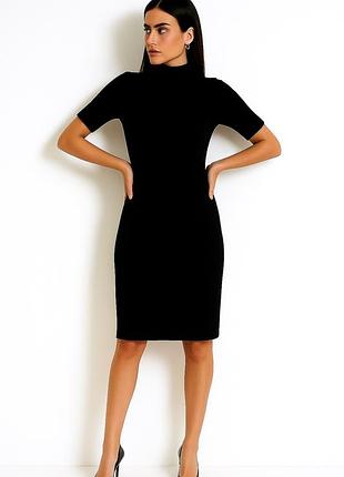 Облягаюча чорна міді сукня в рубчик zara з високим горлом