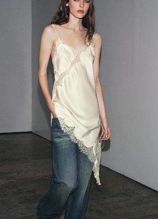 Оригінальна асиметрична атласна сукня з мереживом з нової колекції zara woman original.
