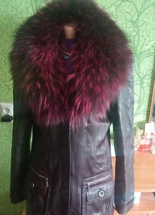 100% кожа и мех чернобурки куртка/курточка/натуральный мех/пиджак