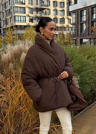 Дутый пуховик на запах ю шоколад