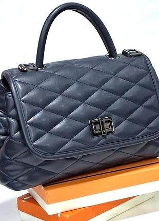 Сумка женская стеганная синяя матовая 17*27*12 (турция)