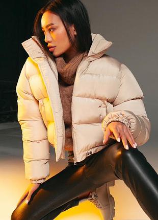 Куртка пуховик пуфер  жіночий пудровий xs-s