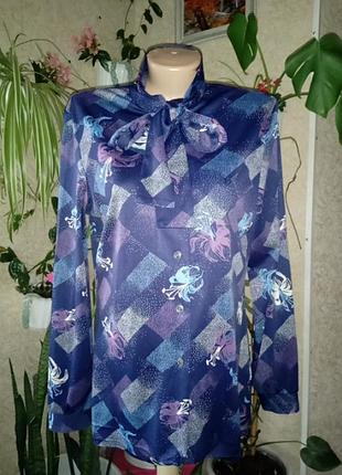 Рубашка женская синяя р 48-50. с бантом.