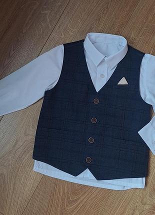 Нарядный набор/костюм/белая рубашка с длинным рукавом для мальчика/синяя нарядная жилетка