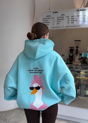 Худі жіноче блакитне ментол з капюшоном оверсайз на флісі тепле осіннє весняне зимове