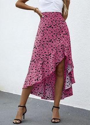 Спідниця. асиметрія 
темно рожевий колір, чорний принт