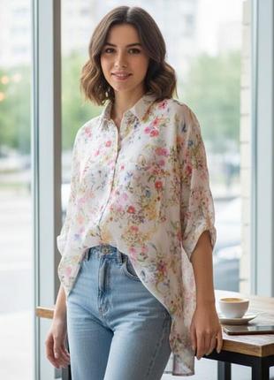 Рубашка оверсайз от zara ⚘️цветами