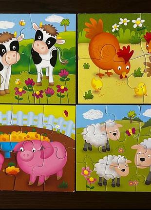 Набір пазлів від galt тваринки 4х4,6,8,12 деталей, вік 3+