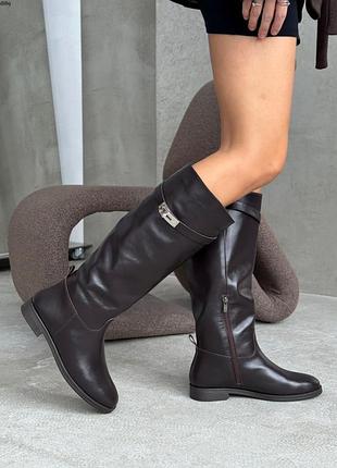 Сапоги жокейки, шоколад, натуральная кожа, деми/зима