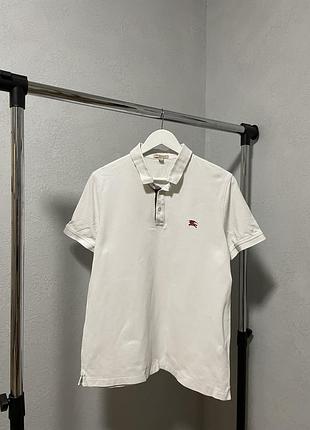 Футболка поло класичне з воротником burberry burberrys , розмір м білий колір