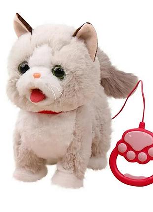 Мягкая интерактивная игрушка/ котенок на поводке лучший друг с языком, повтором голоса, показывает язык