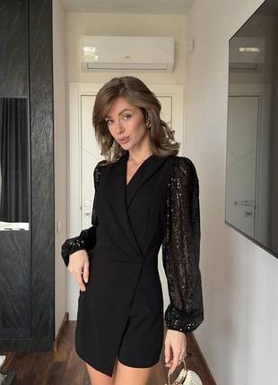 Жіночий класичний комбінезон з шортами тканина крепдайвінг і паєтки