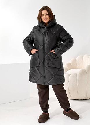 Жіноча зимова подовжена куртка з капюшоном, зимова куртка з глибокими кишенями,жіноча зимня курточка