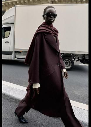Нове бордове пальто зара марсала бордове вишневе zara шерсть вовняне шерстяне