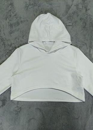Белая, укороченная худи, толстовка для девочки 12-13 р