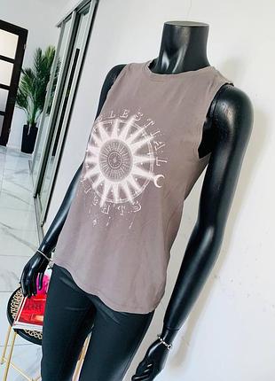 Майка new look с принтом "солнце/компас", 100% хлопок, размер 6 (uk)