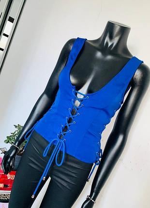 Яркий синий корсетный топ prettylittlething со шнуровкой, размер 10