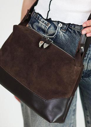 Кожаная замшевая женская сумка 592779 шоколадная