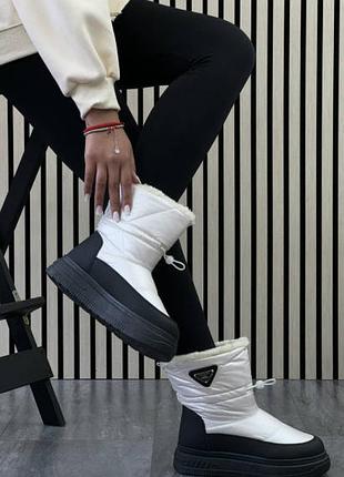 Акция! теплые зимние дутики (снегоходы) до -20°c. белые с черным. новые, нескользящая подошва.