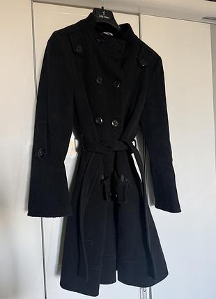 Чёрное классическое пальто италия двубортное