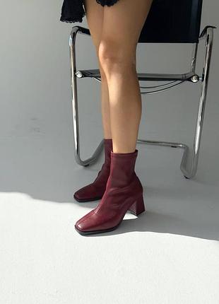 Женские стрейчевые ботильоны на каблуке, эко кожа, 36-40р, бордо