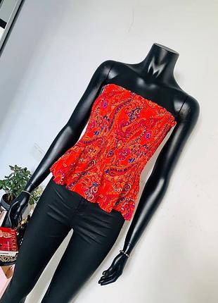 Next, топ-бандо с баской (пеплум) и пейсли-принтом, красный, размер uk 10 / eu 38