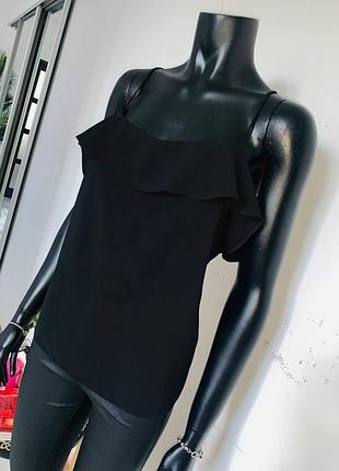 Черный топ asos на бретелях, с оборкой-крылышком, полиэстер, uk 18