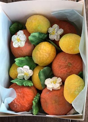 Зефирные цитрусы. домашний зефир в виде фруктов.