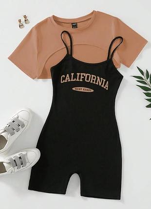 Боді з шортиками чорний в рубчик плюс сайз з великі розміри комбінезон жіночий