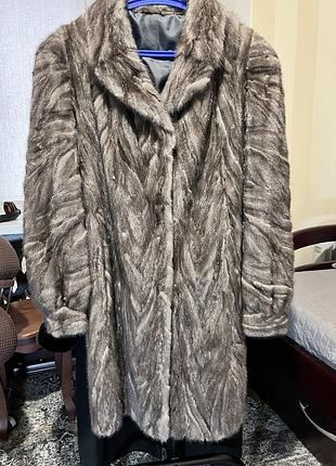 Шуба норкова з кусочків, колір сірий розмір 54