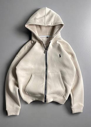 Худи женское / мужское бежевое с капюшоном оверсайз на флисе теплое осеннее весеннее зимнее