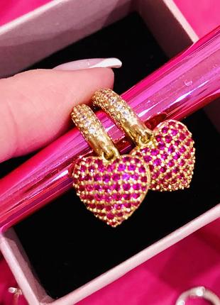 Серьги  сердце с кубическими цирконами 💛🩷❤️✨